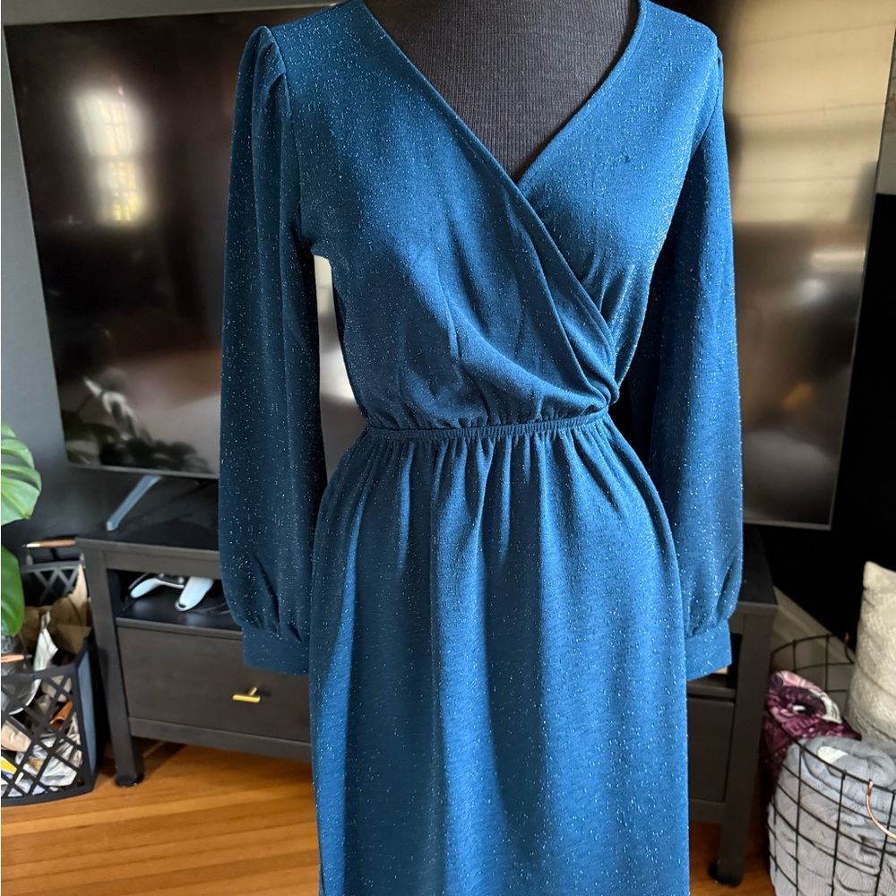 LOFT Shimmering Blue Long Sleeve Dress